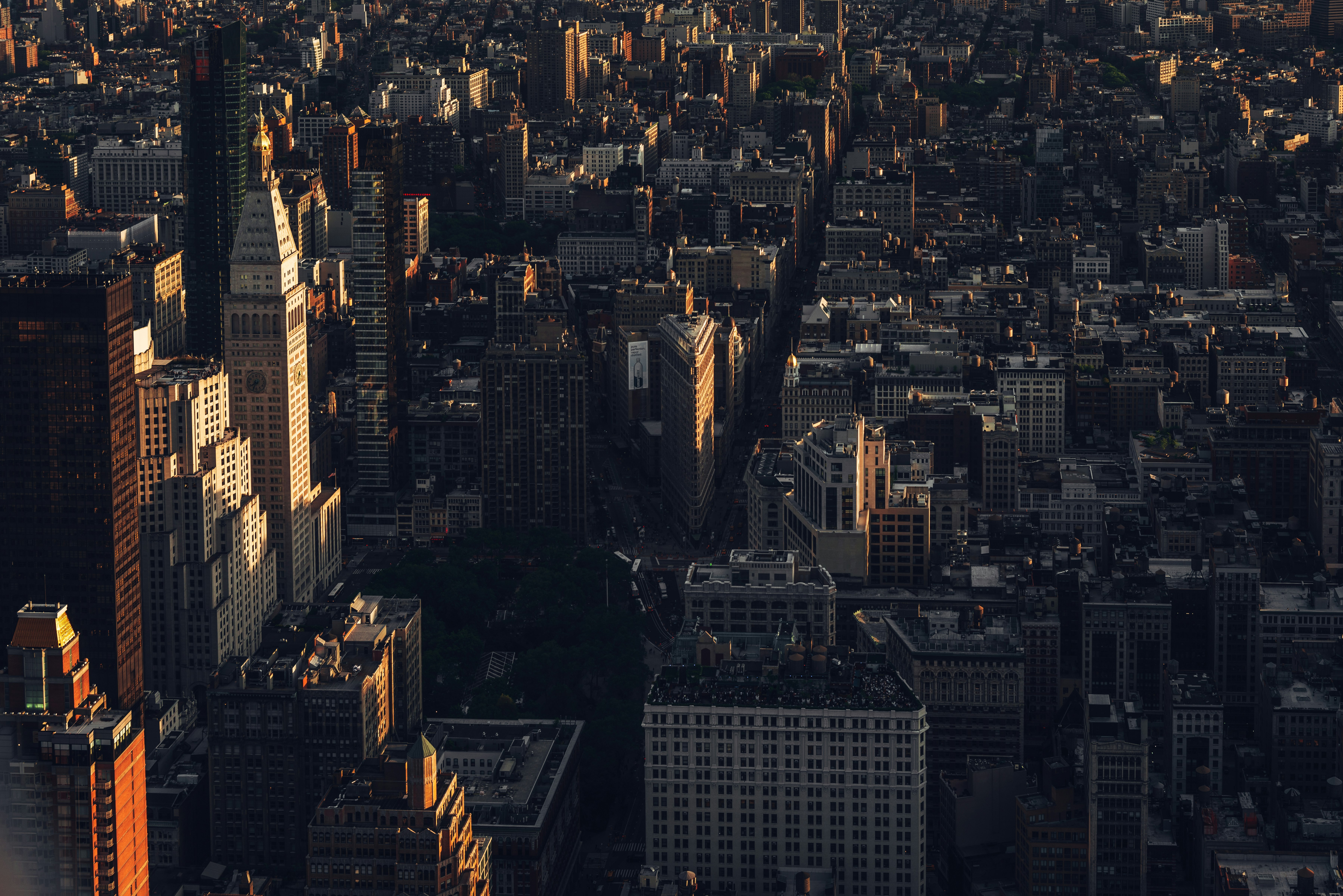 aerial view of city buildings during night time